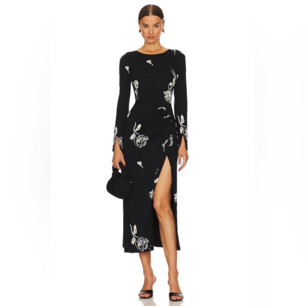 Free People Love and Be Loved Black Long Sleeve Floral Dress